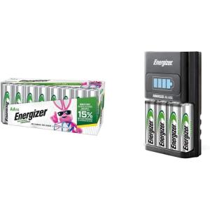 imageEnergizer Rechargeable AA Batteries Universal Double A Battery PreCharged 16 Count ampamp 1 Hour Battery Charger for AA ampamp AAA Batteries