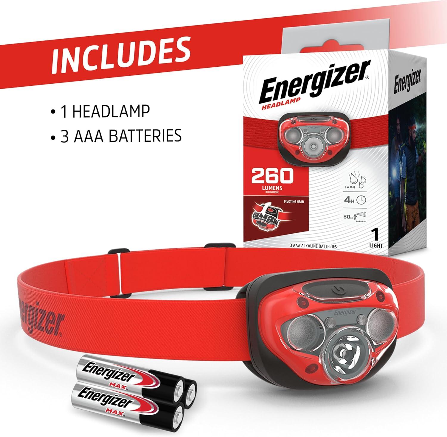 imageEnergizer LED Headlamp Pro260 Rugged IPX4 Water Resistant Head Light Ultra Bright Headlamps for Running Camping Outdoor Storm Power Outage Batteries Included