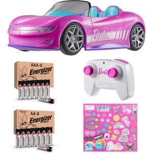 imageHot Wheels Barbie RC Toy Car Plus Energizer AA and AAA Alkaline Batteries RemoteControl Pink Convertible Can Hold 2 Barbie Fashion Dolls ampamp Trunk Opens for Storage Sticker Sheet for CustomizingCar  Batteries