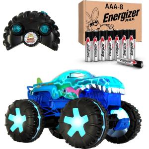 imageHot Wheels Monster Trucks MegaWrex Alive RC Vehicle Plus Energizer AAA Alkaline Batteries 115 Scale MegaWrex Alive BatteryPowered RC Vehicle with Lights ampamp SoundsMegaWrex  Batteries