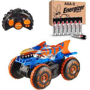 imageHot Wheels Monster Trucks Remote Control Toy Vehicle Plus Energizer AAA Alkaline Batteries LargeScale RC Tiger Shark Climber with 3 Modes of Play for Racing Climbing ampamp StuntingTiger Shark  Batteries