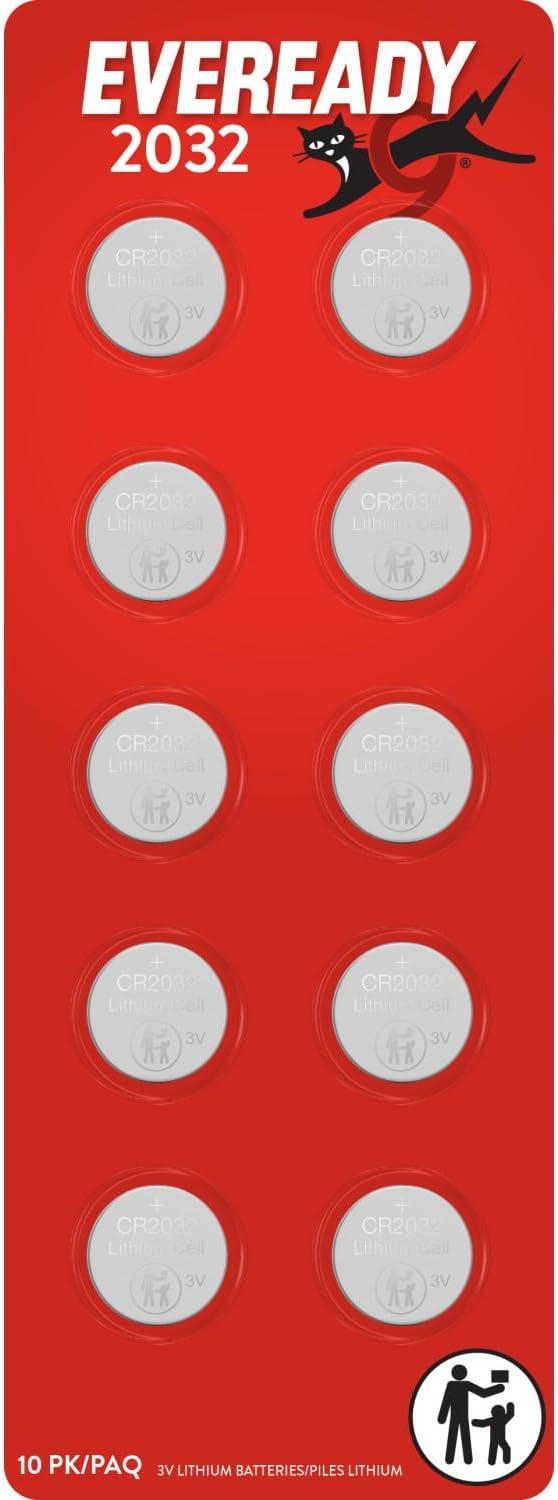imageEveready 2032 Batteries 10 Pack 3V Lithium Coin Batteries for Watches AirTags Key Fobs and Other Small Electronics
