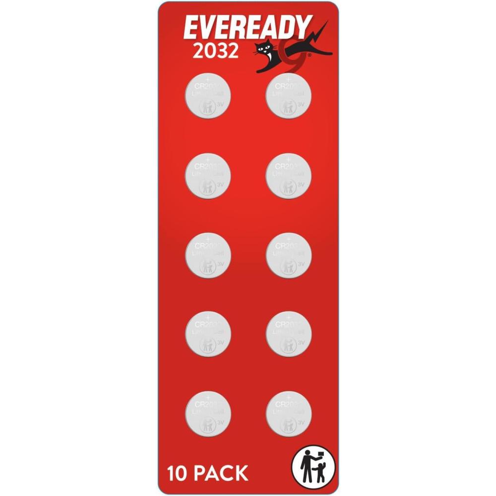 imageEveready 2032 Batteries 10 Pack 3V Lithium Coin Batteries for Watches AirTags Key Fobs and Other Small Electronics