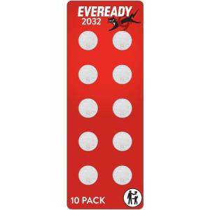 imageEveready 2032 Batteries 10 Pack 3V Lithium Coin Batteries for Watches AirTags Key Fobs and Other Small Electronics